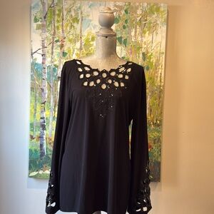 JOSEPH RIBKOFF 🖤BLACK🖤 SEQUIN LONG SLEEVE TOP PLUS SIZE 14 🌟EUC🌟
